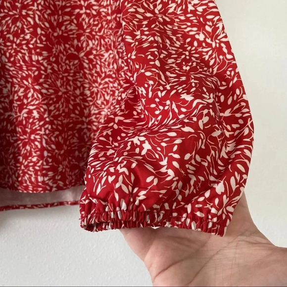 Leaf Print Ruffle Chic Blouse XL Split Neck Romantic Whimsical Boho Coquette - Picture 5 of 9